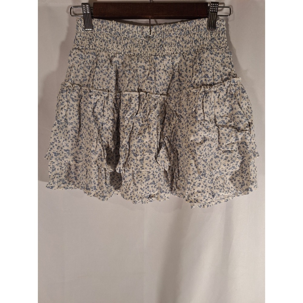 Sienna Sky Girls Cream Blue Floral Smocked Tiered‎ Ruffle Mini Skirt Size Small